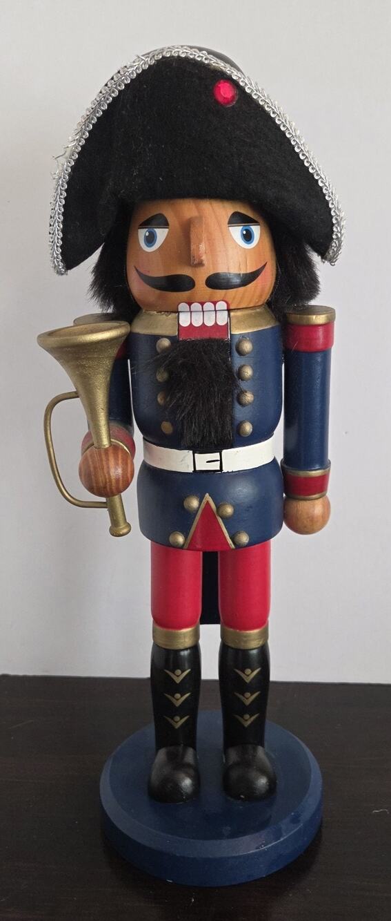 2004 Limited Edition Wood Nutcracker Soldier Bugler Musician Horn 15" Vtg